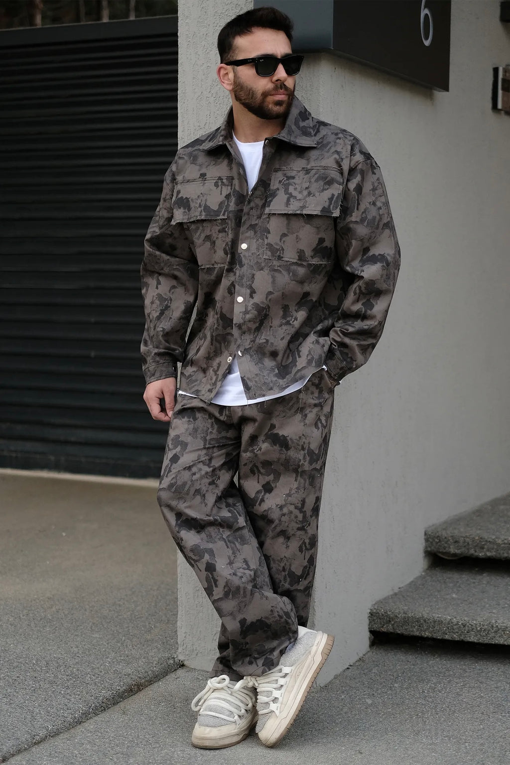 Distressed Denim Suit - Dark Gray