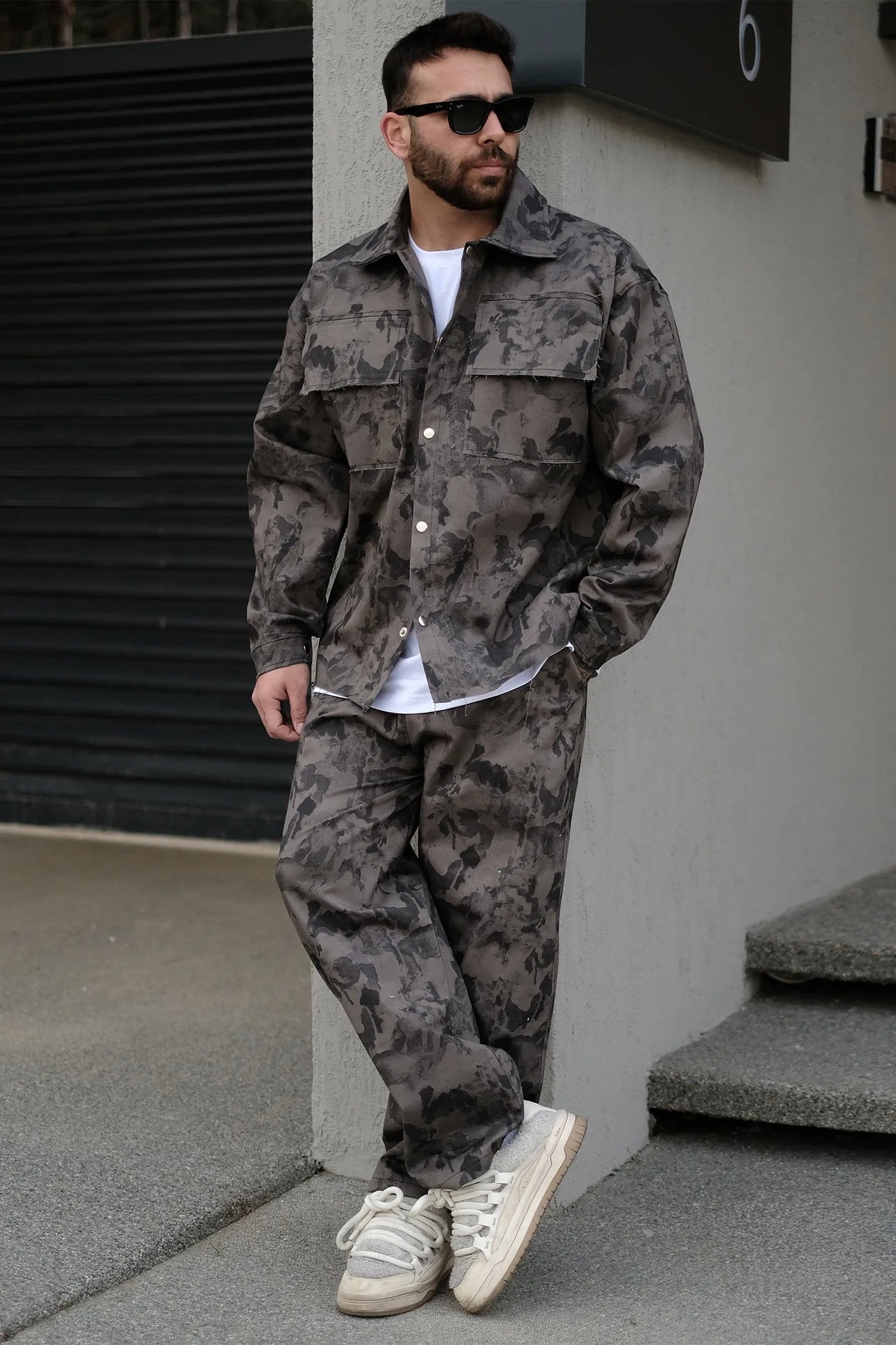 Distressed Denim Suit - Dark Gray