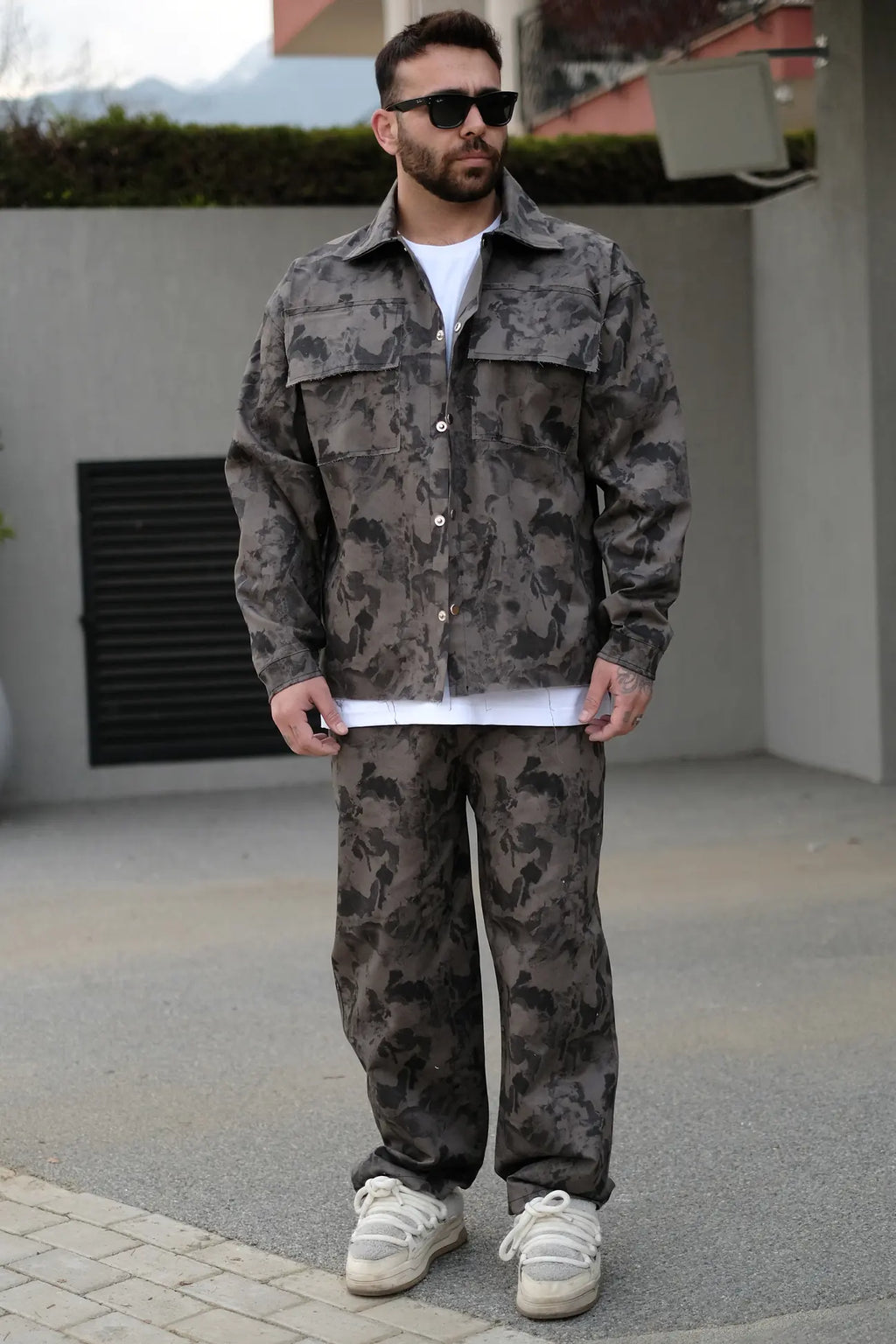 Distressed Denim Suit - Dark Gray