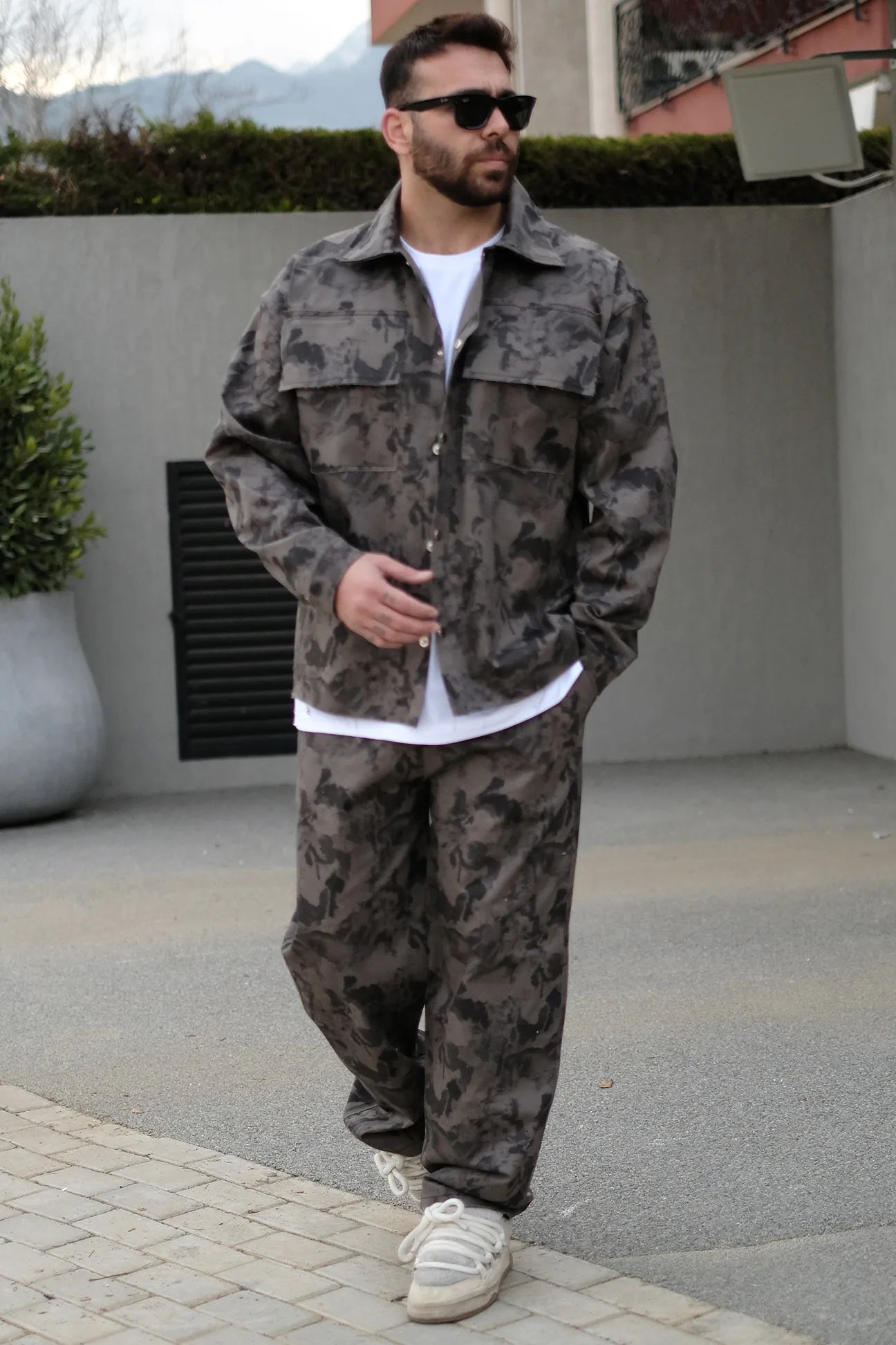 Distressed Denim Suit - Dark Gray