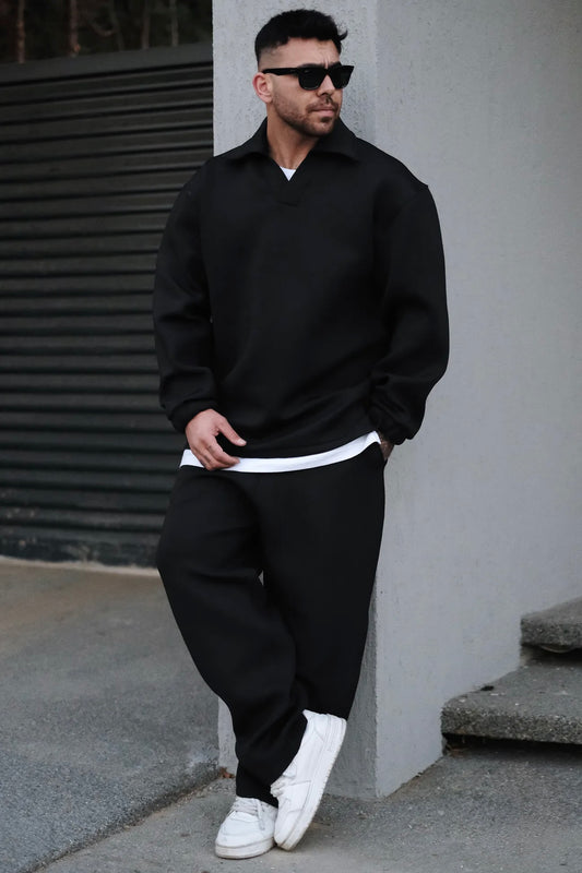 Black Oversized Collar Sweatshirt