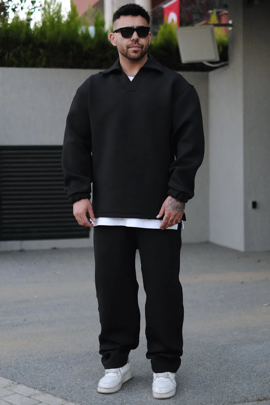 Black Oversized Collar Sweatshirt